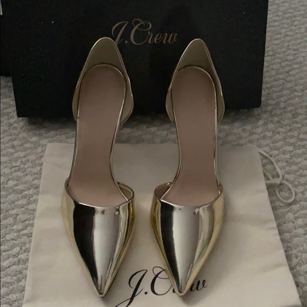 J Crew gold high heels shoes.